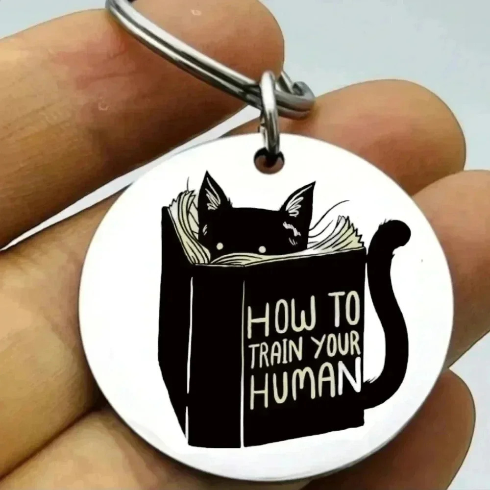 Kitty Cat reading training human book hot Keychain